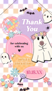 96BD Girl Retro Groovy Ghost Little Boo Birthday Party Favor Tag with Line A: 96BD Girl Retro Groovy Ghost Little Boo Birthday Party Favor Tag