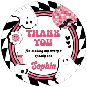 97BD Girl Retro Ghost In My Spooky Era Birthday Round Favor Tag design preview