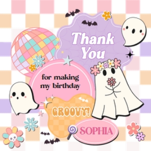 96BD Girl Retro Groovy Ghost Little Boo Birthday Party Square Favor Tags A: 96BD Girl Retro Groovy Ghost Little Boo Birthday Party Round Favor Tag