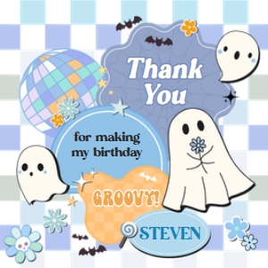 96BD Boy Retro Groovy Ghost Little Boo Birthday Party Square Favor Tags B: 96BD Boy Retro Groovy Ghost Little Boo Birthday Party Round Favor Tag