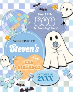 96BD Boy Retro Groovy Ghost Little Boo Birthday Party Welcome Sign 16x20 B: 96BD Boy Retro Groovy Ghost Little Boo Birthday Party Welcome Sign