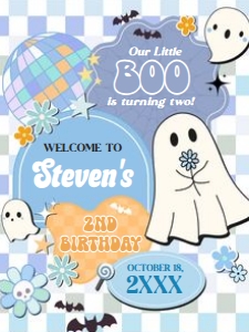 96BD Boy Retro Groovy Ghost Little Boo Birthday Party Welcome Sign 18x24 B: 96BD Boy Retro Groovy Ghost Little Boo Birthday Party Welcome Sign