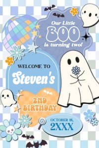 96BD Boy Retro Groovy Ghost Little Boo Birthday Party Welcome Sign 20x30 B: 96BD Boy Retro Groovy Ghost Little Boo Birthday Party Welcome Sign