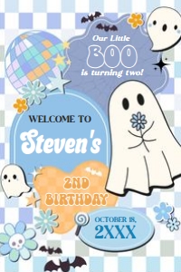 96BD Boy Retro Groovy Ghost Little Boo Birthday Party Welcome Sign 24x36 B: 96BD Boy Retro Groovy Ghost Little Boo Birthday Party Welcome Sign