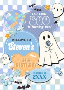 96BD Boy Retro Groovy Ghost Little Boo Birthday Party Welcome Sign A1 B: 96BD Boy Retro Groovy Ghost Little Boo Birthday Party Welcome Sign