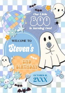 96BD Boy Retro Groovy Ghost Little Boo Birthday Party Welcome Sign A2 B: 96BD Boy Retro Groovy Ghost Little Boo Birthday Party Welcome Sign
