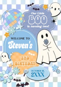 96BD Boy Retro Groovy Ghost Little Boo Birthday Party Welcome Sign A3 B: 96BD Boy Retro Groovy Ghost Little Boo Birthday Party Welcome Sign