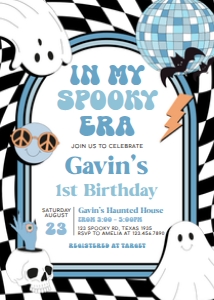 97BD Boy Retro Ghost In My Spooky Era Birthday Invitation B: 97BD Boy Retro Ghost In My Spooky Era Birthday Invitation