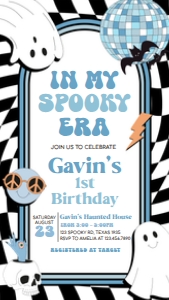 97BD Boy Retro Ghost In My Spooky Era Birthday Invitation Mobile B: 97BD Boy Retro Ghost In My Spooky Era Birthday Invitation