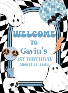 97BD Boy Retro Ghost In My Spooky Era Birthday Welcome Sign design preview