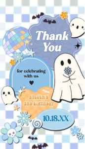 96BD Boy Retro Groovy Ghost Little Boo Birthday Party Favor Tag design preview
