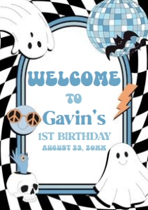 97BD Boy Retro Ghost In My Spooky Era Birthday Welcome Sign A2 B: 97BD Boy Retro Ghost In My Spooky Era Birthday Welcome Sign