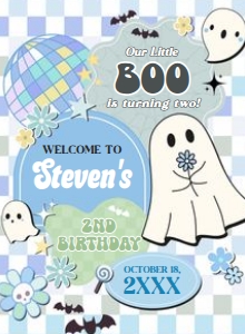96BD Boy Retro Groovy Ghost Little Boo Birthday Party Welcome Sign 11x15 C: 96BD Boy Retro Groovy Ghost Little Boo Birthday Welcome Sign