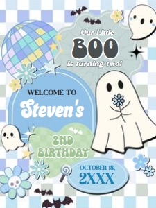 96BD Boy Retro Groovy Ghost Little Boo Birthday Party Welcome Sign 18x24 C: 96BD Boy Retro Groovy Ghost Little Boo Birthday Welcome Sign