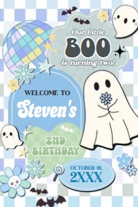 96BD Boy Retro Groovy Ghost Little Boo Birthday Party Welcome Sign 20x30 C: 96BD Boy Retro Groovy Ghost Little Boo Birthday Welcome Sign