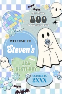 96BD Boy Retro Groovy Ghost Little Boo Birthday Party Welcome Sign 24x36 C: 96BD Boy Retro Groovy Ghost Little Boo Birthday Welcome Sign
