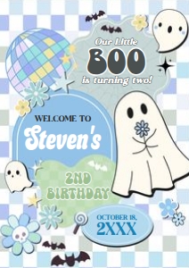 96BD Boy Retro Groovy Ghost Little Boo Birthday Party Welcome Sign A1 C: 96BD Boy Retro Groovy Ghost Little Boo Birthday Welcome Sign