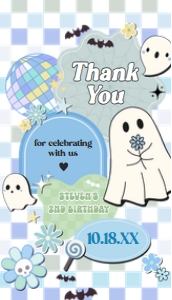 96BD Boy Retro Groovy Ghost Little Boo Birthday Favor Tag design preview