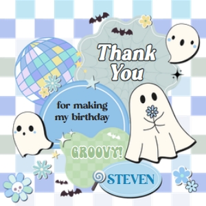 96BD Boy Retro Groovy Ghost Little Boo Birthday Party Square Favor Tags C: 96BD Boy Retro Groovy Ghost Little Boo Birthday Round Favor Tag