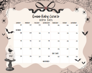 1121 Black Bow Halloween Girl A Little Boo Baby Shower Calendar design preview