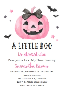 1125 Pink Minimalist A Little Boo Baby Shower Invitation B 1: 1125 Pink Minimalist A Little Boo Baby Shower Invitation Set