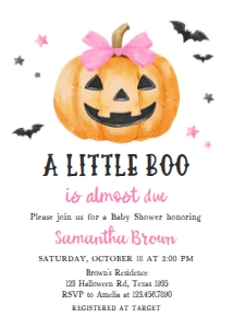 1125 Pink Minimalist A Little Boo Baby Shower Invitation B: 1125 Pink Minimalist A Little Boo Baby Shower Invitation