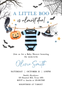1127 Boy A Little Boo is Almost Due Baby Shower Invitation Set design preview