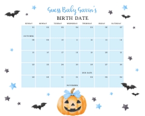 01125 Blue Minimalist A Little Boo Baby Shower Calendar design preview