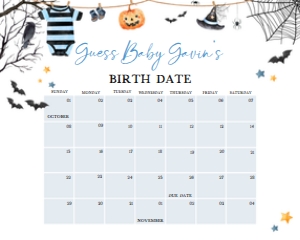 1127 Boy A Little Boo is Almost Due Baby Shower Calendar 10x8 A: 1127 Boy A Little Boo is Almost Due Baby Shower Mega Bundle