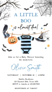 1127 Boy A Little Boo is Almost Due Baby Shower Invitation Mobile A (S): 1127 Boy A Little Boo is Almost Due Baby Shower Invitation Set