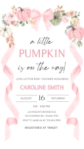 1110 Pink Bow Pumpkin Baby Shower Mobile Invitation B (S): 1110 Pink Bow Pumpkin Baby Shower Mega Bundle