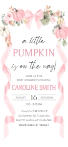 1110 Pink Bow Pumpkin Baby Shower Mobile Invitation B (FS): 1110 Pink Bow Pumpkin Baby Shower Mega Bundle