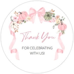 1110 Pink Bow Pumpkin Baby Shower Round Favor Tags B: 1110 Pink Bow Pumpkin Baby Shower Mega Bundle