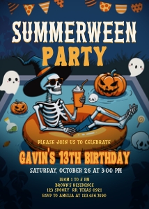 107BD Skeleton Summerween Birthday Party Invitation design preview