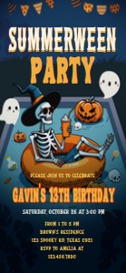107BD Skeleton Summerween Birthday Party Invitation Mobile A (FS): 107BD Skeleton Summerween Birthday Party Invitation