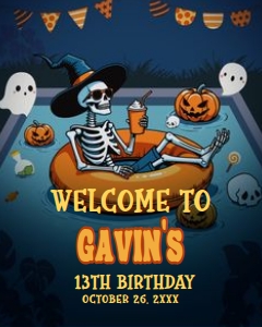 107BD Skeleton Summerween Birthday Party Welcome Sign 16x20 A: 107BD Skeleton Summerween Birthday Party Welcome Sign