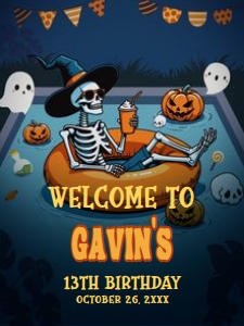 107BD Skeleton Summerween Birthday Party Welcome Sign 18x24 A: 107BD Skeleton Summerween Birthday Party Welcome Sign