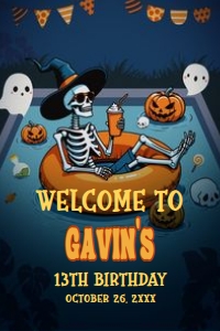 107BD Skeleton Summerween Birthday Party Welcome Sign 20x30 A: 107BD Skeleton Summerween Birthday Party Welcome Sign