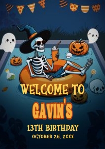 107BD Skeleton Summerween Birthday Party Welcome Sign A3 A: 107BD Skeleton Summerween Birthday Party Welcome Sign
