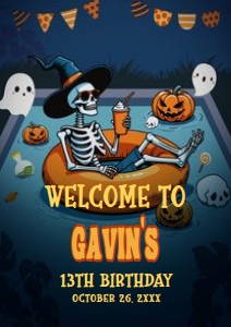 107BD Skeleton Summerween Birthday Party Welcome Sign A2 A: 107BD Skeleton Summerween Birthday Party Welcome Sign