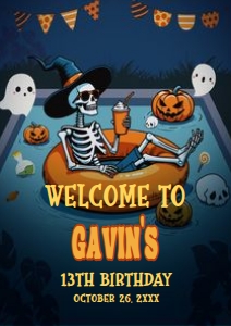 107BD Skeleton Summerween Birthday Party Welcome Sign A1 A: 107BD Skeleton Summerween Birthday Party Welcome Sign