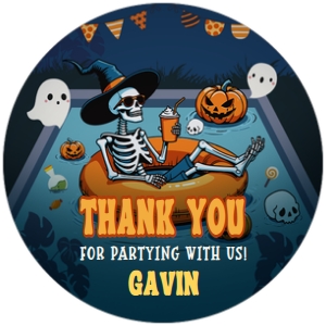 107BD Skeleton Summerween Birthday Party Round Favor Tag design preview