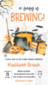 1148 Baby is Brewing Halloween Baby Shower Mobile Invitation A (S): 1148 Baby is Brewing Halloween Baby Shower Mega Bundle