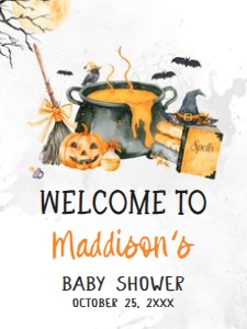 1148 Baby is Brewing Halloween Baby Shower Welcome Sign 18x24 A: 1148 Baby is Brewing Halloween Baby Shower Mega Bundle