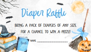1148 Blue Baby is Brewing Halloween Baby Shower Diaper Raffle B: 1148 Blue Baby is Brewing Halloween Baby Shower Invitation Set