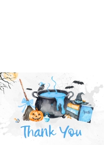 1148 Blue Baby is Brewing Halloween Baby Shower Thank You Card B: 1148 Blue Baby is Brewing Halloween Baby Shower Invitation Set