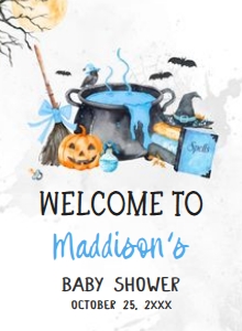 1148 Blue Baby is Brewing Halloween Baby Shower Welcome Sign design preview