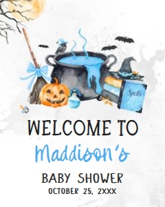 1148 Blue Baby is Brewing Halloween Baby Shower Welcome Sign 16x20 B: 1148 Blue Baby is Brewing Halloween Baby Shower Welcome Sign