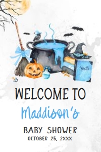 1148 Blue Baby is Brewing Halloween Baby Shower Welcome Sign 20x30 B: 1148 Blue Baby is Brewing Halloween Baby Shower Welcome Sign