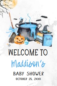 1148 Blue Baby is Brewing Halloween Baby Shower Welcome Sign 24x36 B: 1148 Blue Baby is Brewing Halloween Baby Shower Welcome Sign